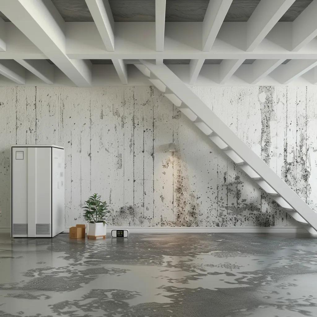 Clean and dry basement with vapor barriers and dehumidifier, illustrating mold prevention and improved air quality